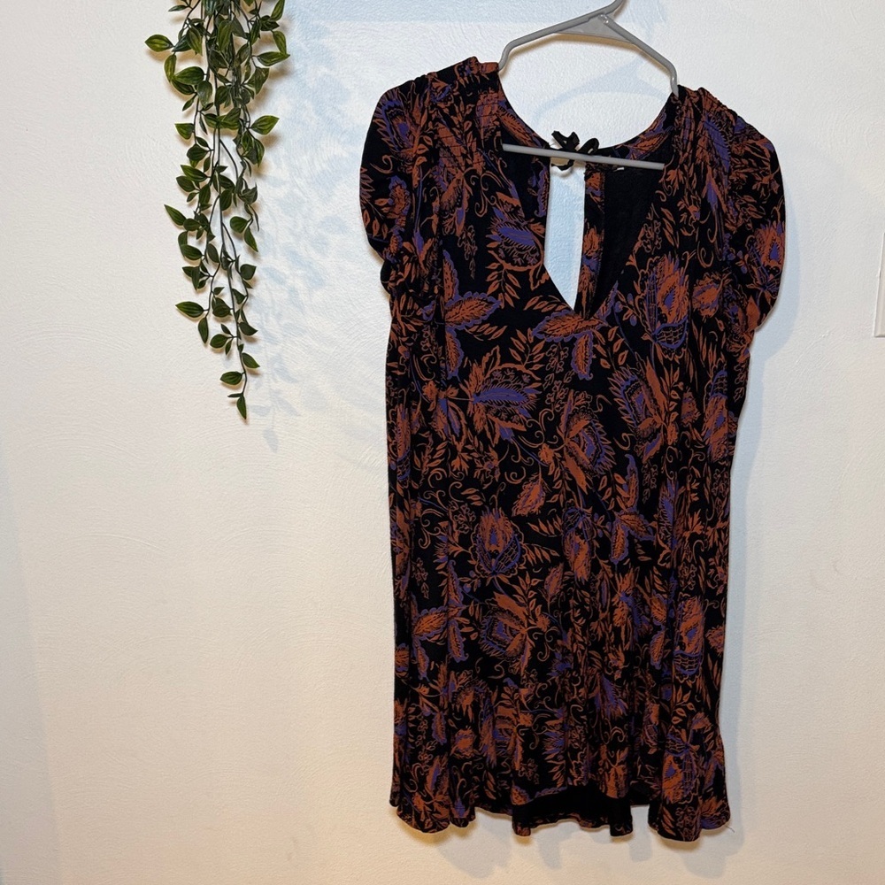 Free people Floral Black and Orange Dress long sleeve xs
